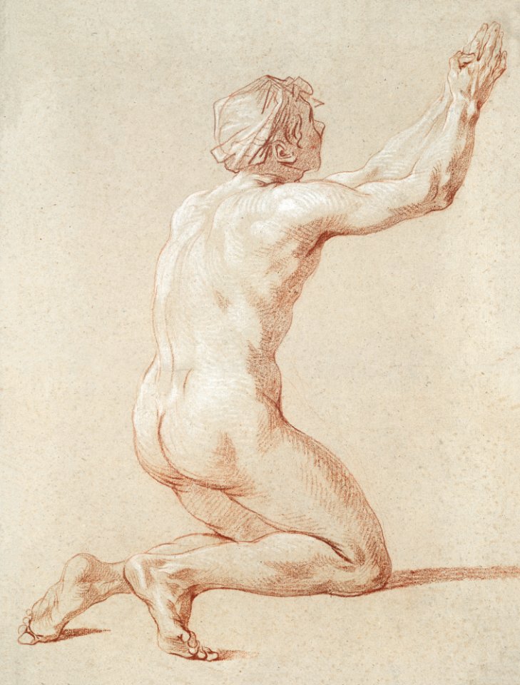 Kneeling Nude Youth with Raised Clasped Hands (1730–1736) by Etienne Jeaurat. Original from The MET museum. Digitally enhanced by rawpixel.