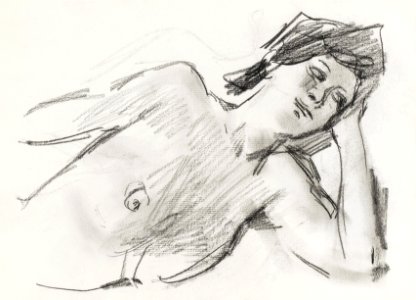 Naked woman showing her breasts, vintage nude illustration. Reclining Female Nude (1875–1934) by Isaac Israels. Original from The Rijksmuseum. Digitally enhanced by rawpixel.. Free illustration for personal and commercial use.