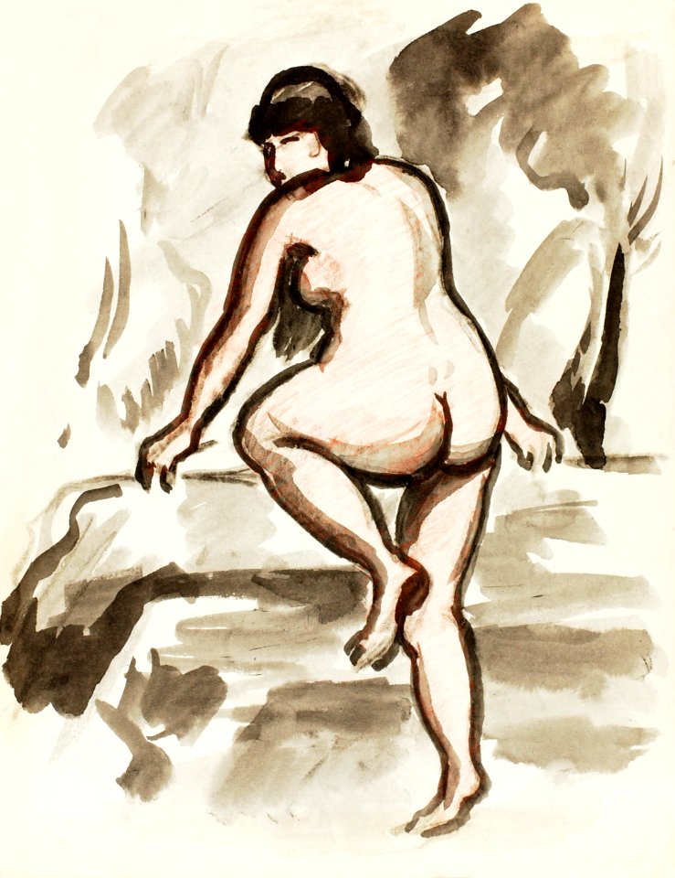 Naked woman showing bottom in sensual position, vintage nude illustration. Female Nude by Carl Newman. Original from The Smithsonian. Digitally enhanced by rawpixel.