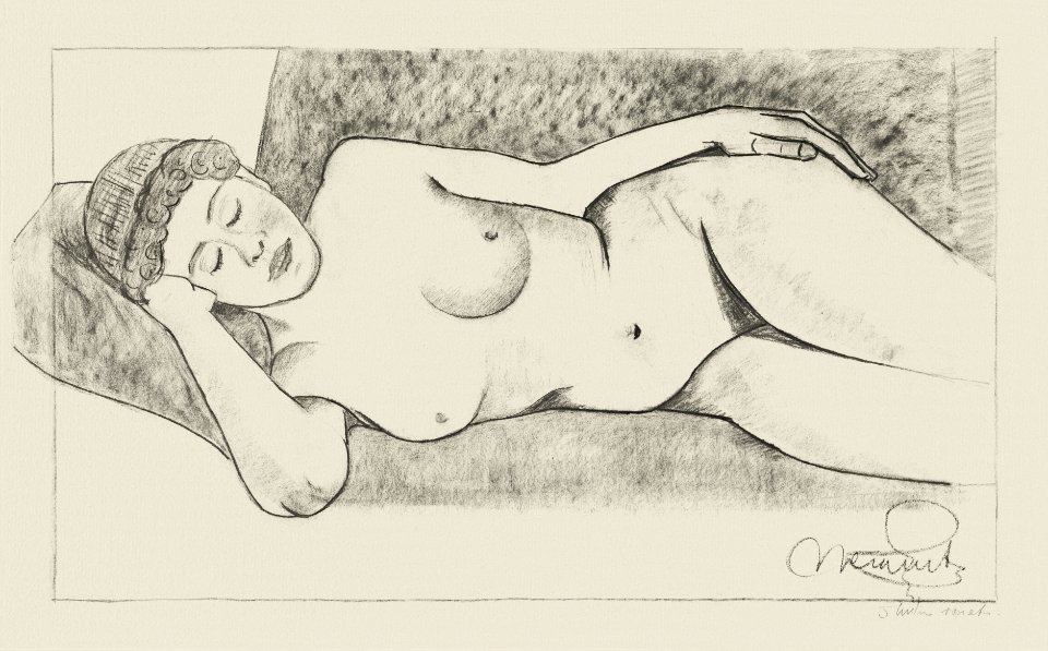 Vintage erotic nude art of a naked woman. Reclining Female Nude (1878–1944) by Samuel Jessurun de Mesquita. Original from The Rijksmuseum. Digitally enhanced by rawpixel.