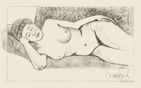 Vintage erotic nude art of a naked woman. Reclining Female Nude (1878–1944) by Samuel Jessurun de Mesquita. Original from The Rijksmuseum. Digitally enhanced by rawpixel.