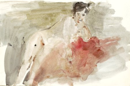 Seated Female Nude (1875–1934) by Isaac Israels. Original from The Rijksmuseum. Digitally enhanced by rawpixel.