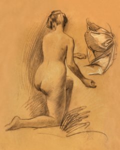 Woman showing her nude bum. Study of Kneeling Nude Figure (1900) by Louis Schaettle. Original from The Smithsonian. Digitally enhanced by rawpixel.. Free illustration for personal and commercial use.