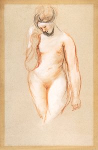 Naked woman posing sexually, vintage nude illustration. Standing Female Nude (1810–1849) by William Etty. Original from The MET museum. Digitally enhanced by rawpixel.