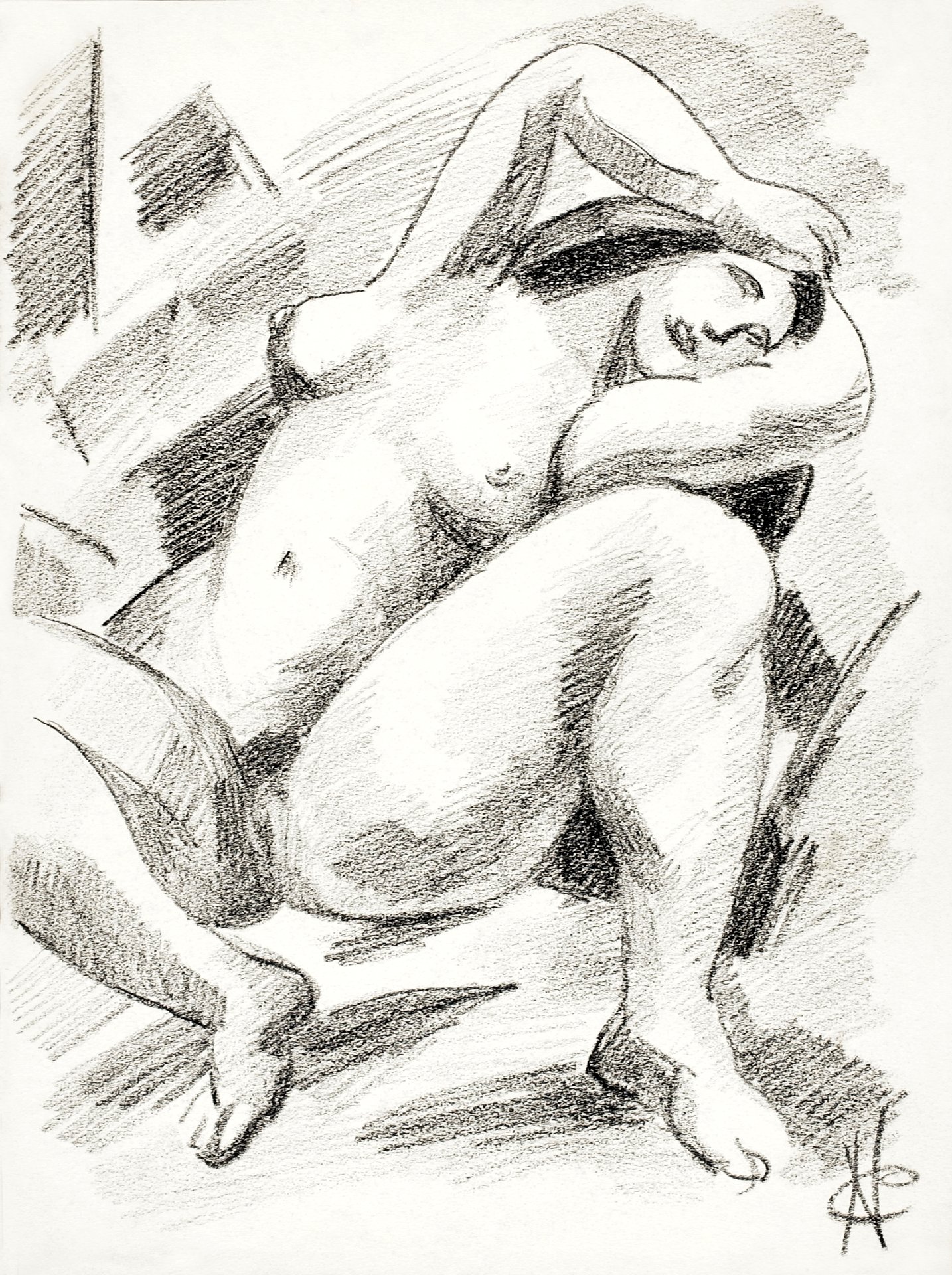 Naked woman spreading her legs. Female Nude by Carl Newman.Original from  The Smithsonian. Digitally enhanced by rawpixel. - Traditional visual art  under Public domain license