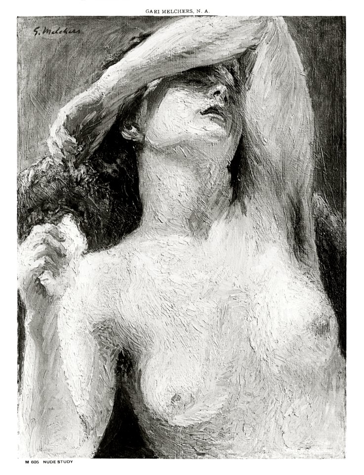 Naked woman showing her breasts, vintage erotic art. Nude study (1900-1920) by Gari Melchers. Original from The Library of Congress. Digitally enhanced by rawpixel.