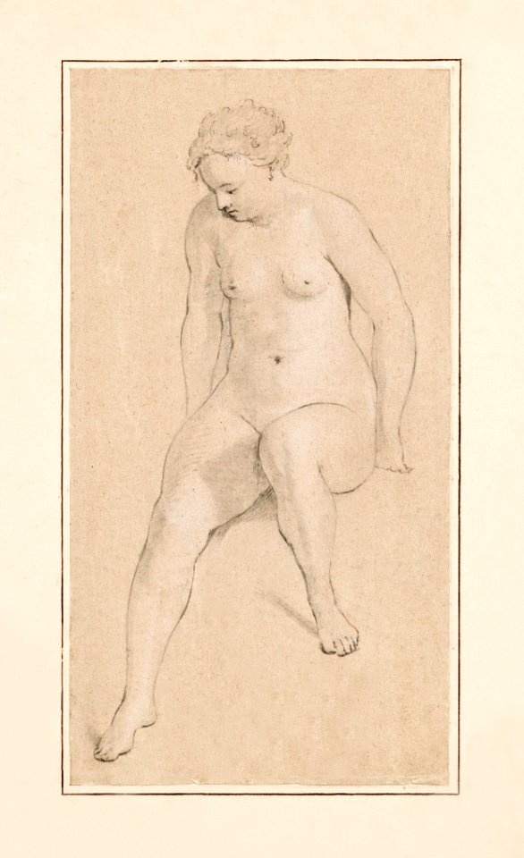 Naked woman posing sexually, vintage nude illustration. Seated Female Nude (1787–1808) by Jan Brandes. Original from The Rijksmuseum. Digitally enhanced by rawpixel.