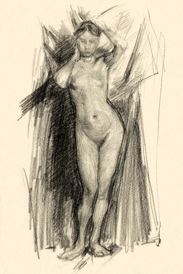 Vintage erotic nude art of a naked woman. Staande naakte vrouw (1887) by Marius Bauer. Original from The Rijksmuseum. Digitally enhanced by rawpixel.