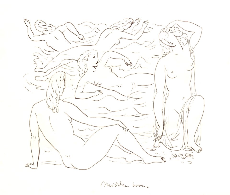 Schetsblad met naakt zwemmende vrouwen aan het strand (1891–1941) by Leo Gestel. Original from The Rijksmuseum. Digitally enhanced by rawpixel.