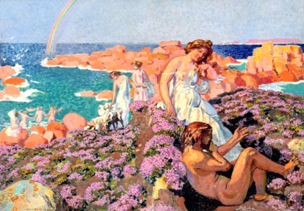 Ulysses with Calypso (1905) painting in high resolution by Maurice Denis. Original from The Finnish National Gallery. Digitally enhanced by rawpixel.. Free illustration for personal and commercial use.