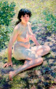 Seated nude lady. July (1893) painting in high resolution by Otto H. Bacher. Original from The Cleveland Museum of Art. Digitally enhanced by rawpixel.. Free illustration for personal and commercial use.