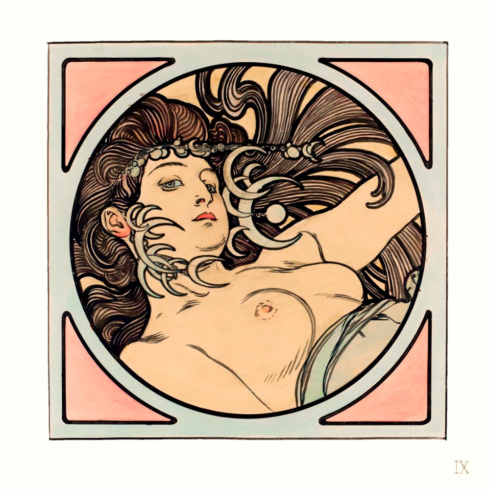 Stained glass window for the facade of the Fouquet boutique by Alphonse Maria Mucha (1869–1939). Original from The Public Institution Paris Musées. Digitally enhanced by rawpixel.