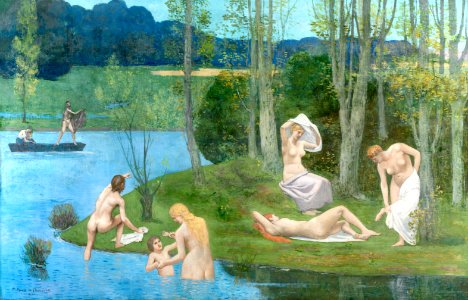 Naked women. Summer (1891) painting in high resolution by Pierre Puvis de Chavannes. Original from The Cleveland Museum of Art. Digitally enhanced by rawpixel.. Free illustration for personal and commercial use.