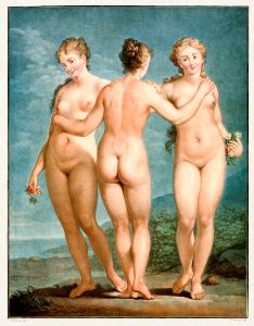Standing Naked women. The Three Graces (1786) painting in high resolution by Jean François Janinet. Original from The Cleveland Museum of Art. Digitally enhanced by rawpixel.. Free illustration for personal and commercial use.