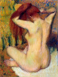 Nude lady. Woman Combing Her Hair (ca. 1888–1890) painting in high resolution by Edgar Degas. Original from The MET Museum. Digitally enhanced by rawpixel.
