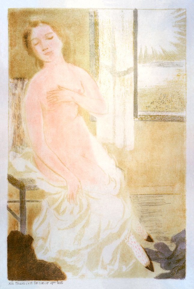 But it's the heart that beats too fast (Mais c'est le coeur qui bat trop vite) (ca.1897–1899) print in high resolution by Maurice Denis. Original from The Public Institution Paris Musées. Digitally enhanced by rawpixel.