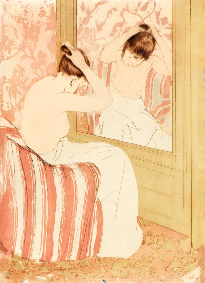 The Coiffure (1890–1891) by Mary Cassatt. Original woman portrait painting from The National Gallery of Art. Digitally enhanced by rawpixel.. Free illustration for personal and commercial use.