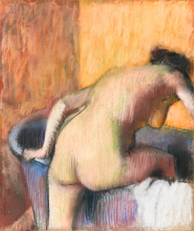 Naked lady. Bather Stepping into a Tub (ca. 1890) painting in high resolution by Edgar Degas. Original from The MET Museum. Digitally enhanced by rawpixel.