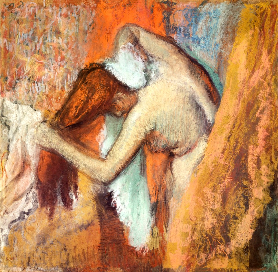 Naked lady. Woman at Her Toilette (1900–1905) painting in high resolution by Edgar Degas. Original from the Art Institute of Chicago. Digitally enhanced by rawpixel.