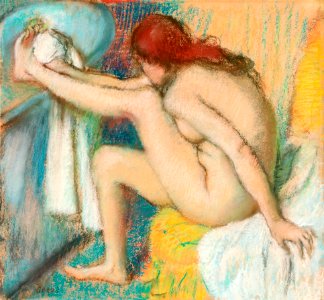 Naked lady. Woman Drying Her Foot (ca. 1885–1886) painting in high resolution by Edgar Degas. Original from The MET Museum. Digitally enhanced by rawpixel.