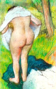 Nude woman. Girl Drying Herself (1885) painting in high resolution by Edgar Degas. Original from The National Gallery of Art. Digitally enhanced by rawpixel.. Free illustration for personal and commercial use.
