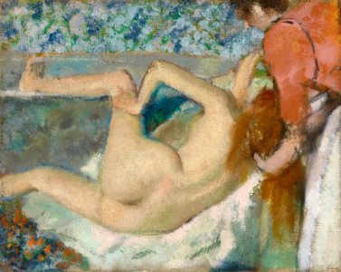 Naked woman. After the Bath (ca. 1895) by Edgar Degas. Original from The Getty. Digitally enhanced by rawpixel.. Free illustration for personal and commercial use.