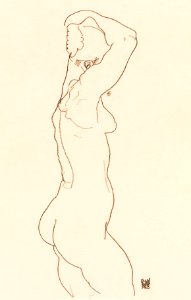 Naked woman backview. Standing Nude, Facing Right (1918) by Egon Schiele. Original female line art drawing from The MET museum. Digitally enhanced by rawpixel.. Free illustration for personal and commercial use.