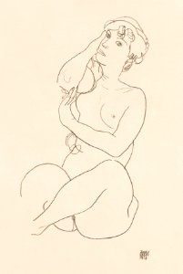 Naked lady. Nude (1917) by Egon Schiele. Original female line art drawing from The MET museum. Digitally enhanced by rawpixel.