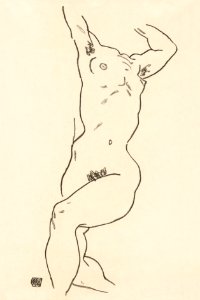 Naked woman. Torso of a Nude (1918) by Egon Schiele. Original female line art drawing from The MET museum. Digitally enhanced by rawpixel.. Free illustration for personal and commercial use.