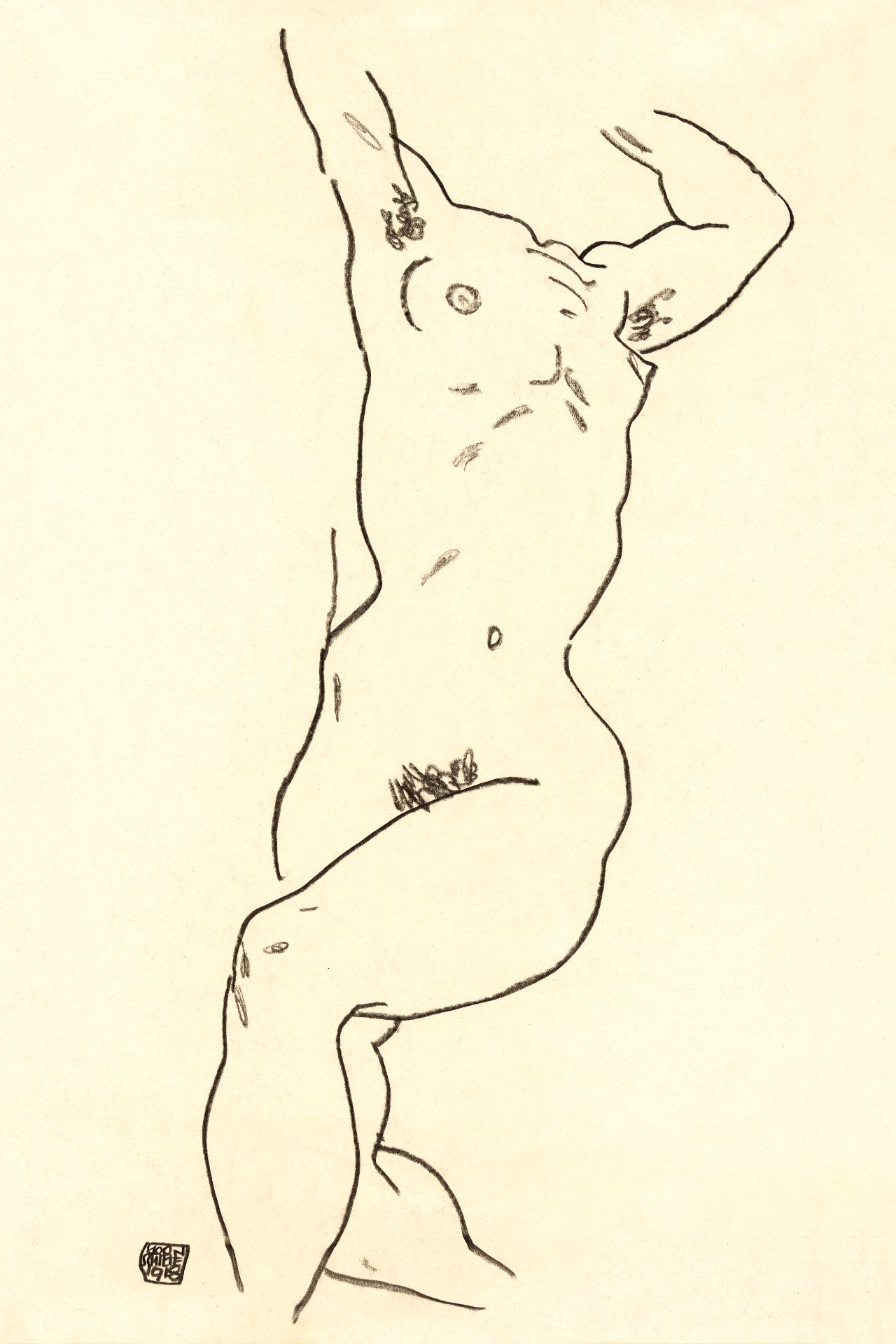 Naked woman. Torso of a Nude (1918) by Egon Schiele. Original female line  art drawing from The MET museum. Digitally enhanced by rawpixel. -  Traditional visual art under Public domain license