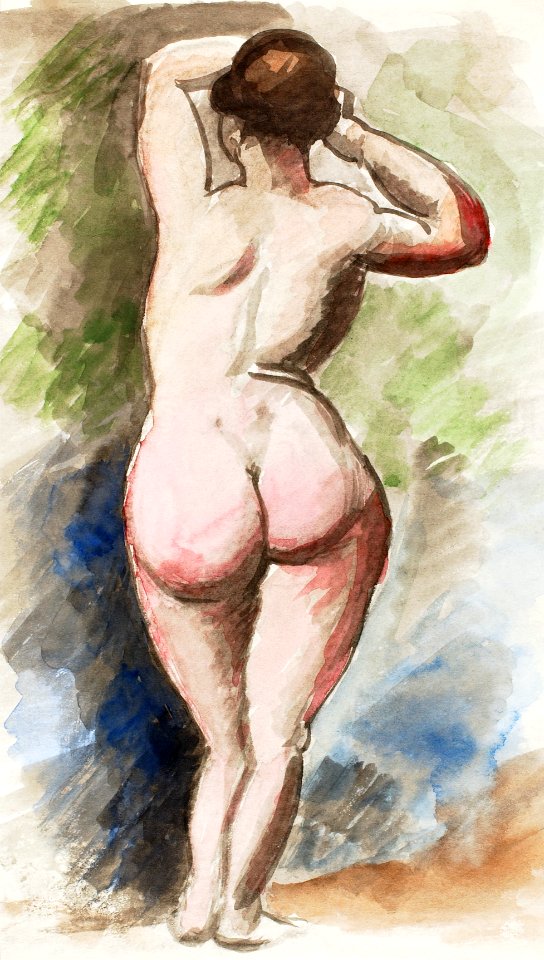 Woman showing her nude bum. Standing Female Nude by Carl Newman. Original from The Smithsonian. Digitally enhanced by rawpixel.