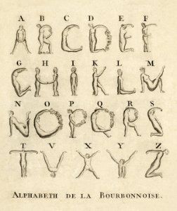 Nude alphabet: Alphabeth de la Bourbonnoise (1790). Original from Library of Congress. Digitally enhanced by rawpixel.. Free illustration for personal and commercial use.