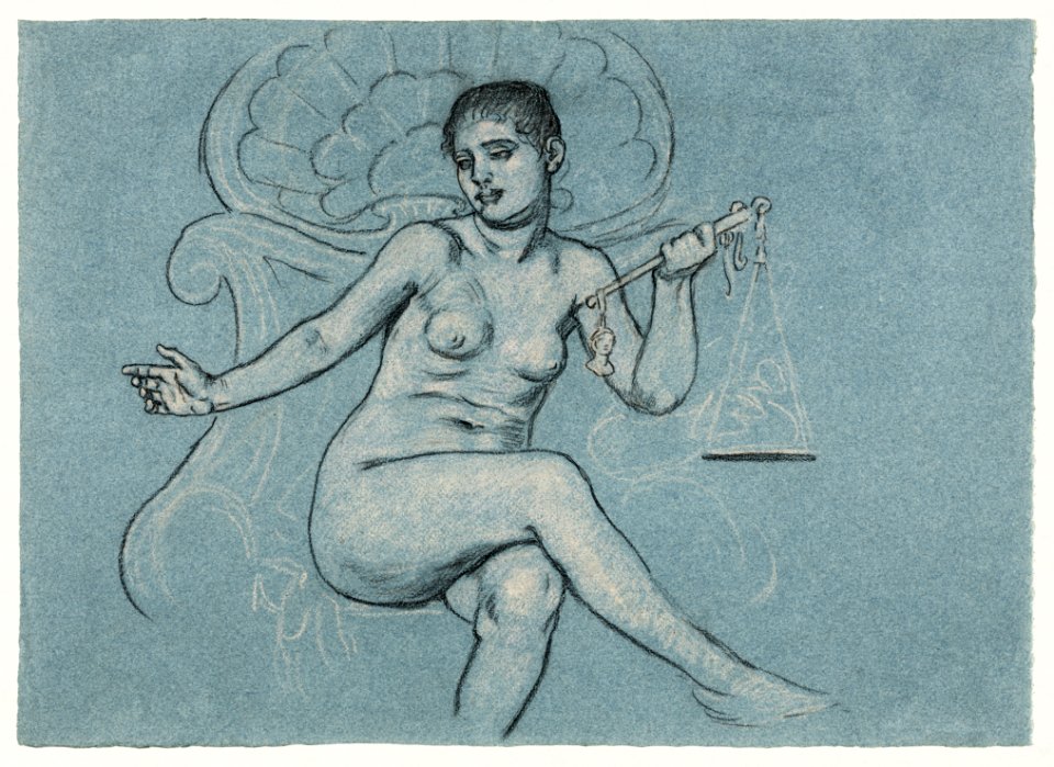 Sensual nude portrait: Study for central figure in Corrupt legislation (1895) by Elihu Vedder. Original from Library of Congress. Digitally enhanced by rawpixel.