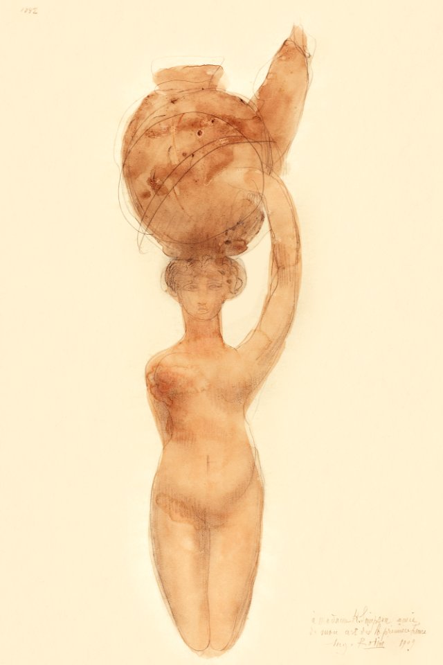 Nude Woman Carrying Vase on Head (1909) by Auguste Rodin. Original from The National Gallery of Art. Digitally enhanced by rawpixel.