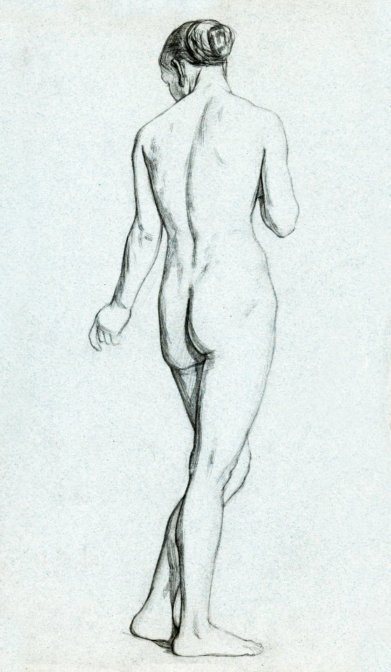 Standing Nude. Staand vrouwelijk naakt, op de rug gezien (ca. 1874–1925) by Jan Veth. Original from The Rijksmuseum. Digitally enhanced by rawpixel.