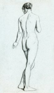 Standing Nude. Staand vrouwelijk naakt, op de rug gezien (ca. 1874–1925) by Jan Veth. Original from The Rijksmuseum. Digitally enhanced by rawpixel.. Free illustration for personal and commercial use.