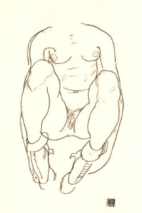 Naked woman spreading legs. Torso of a Seated Woman with Boots (1918) by Egon Schiele. Original female line art drawing from The MET museum. Digitally enhanced by rawpixel.