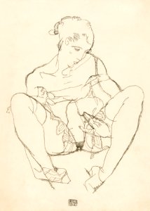 Woman spreading legs. Seated Woman in Chemise (1914) by Egon Schiele. Original female line art drawing from The MET museum. Digitally enhanced by rawpixel.. Free illustration for personal and commercial use.