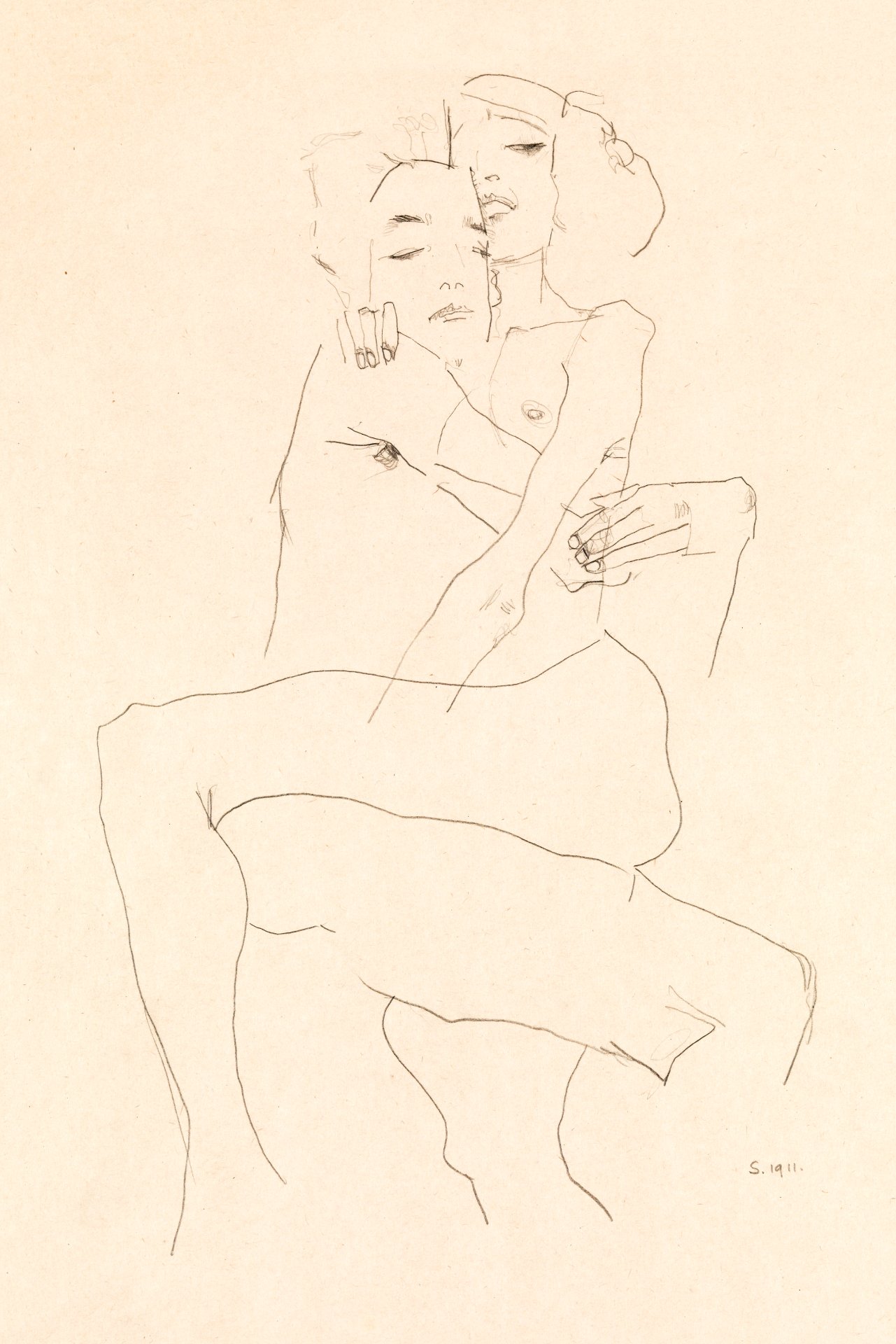 Naked man and woman. Couple Embracing (1911) by Egon Schiele. Original  female line art drawing from The MET museum. Digitally enhanced by  rawpixel. - Traditional visual art under Public domain license