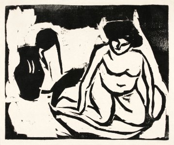 Nude Girl in the Bath (1909) by Ernst Ludwig Kirchner. Original from Yale University Art Gallery. Digitally enhanced by rawpixel.. Free illustration for personal and commercial use.