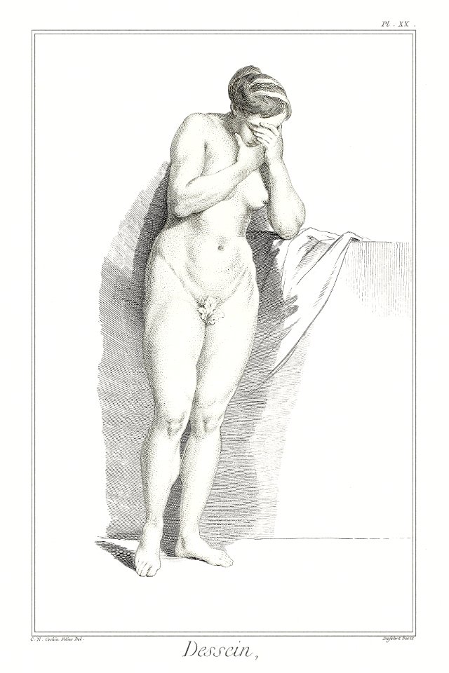 Naked woman posing sensually, vintage erotic art. Design: Figure from Encyclopédi (1762-1777) by A. J. Defehrt. Original from The Art Institute of Chicago. Digitally enhanced by rawpixel.
