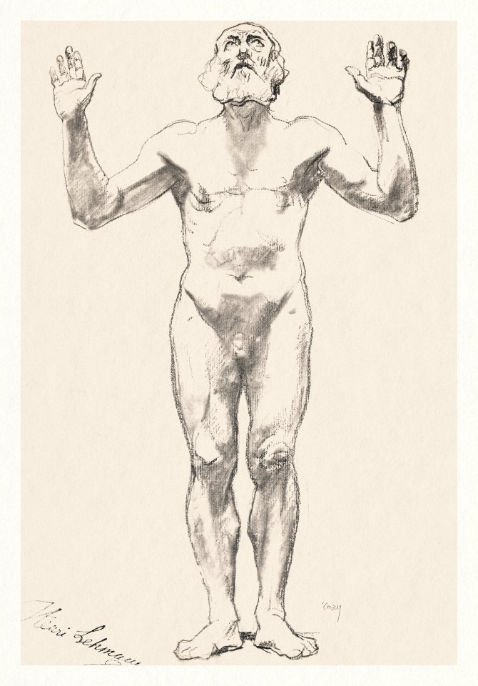 Naked man vintage art, Nude Study of an Old Man (before 1852) by Henri Lehmann. Original from The Cleveland Museum of Art. Digitally enhanced by rawpixel.