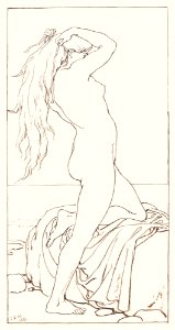 Standing Nude Binding Her Hair (1879) by John Dawson Watson. Original from The National Gallery of Art. Digitally enhanced by rawpixel.. Free illustration for personal and commercial use.