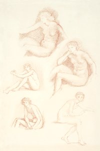Female Nude : Five Studies of a seated Girl (1865-1867) by Sir Edward Burne-Jones. Original from Birmingham Museums. Digitally enhanced by rawpixel.