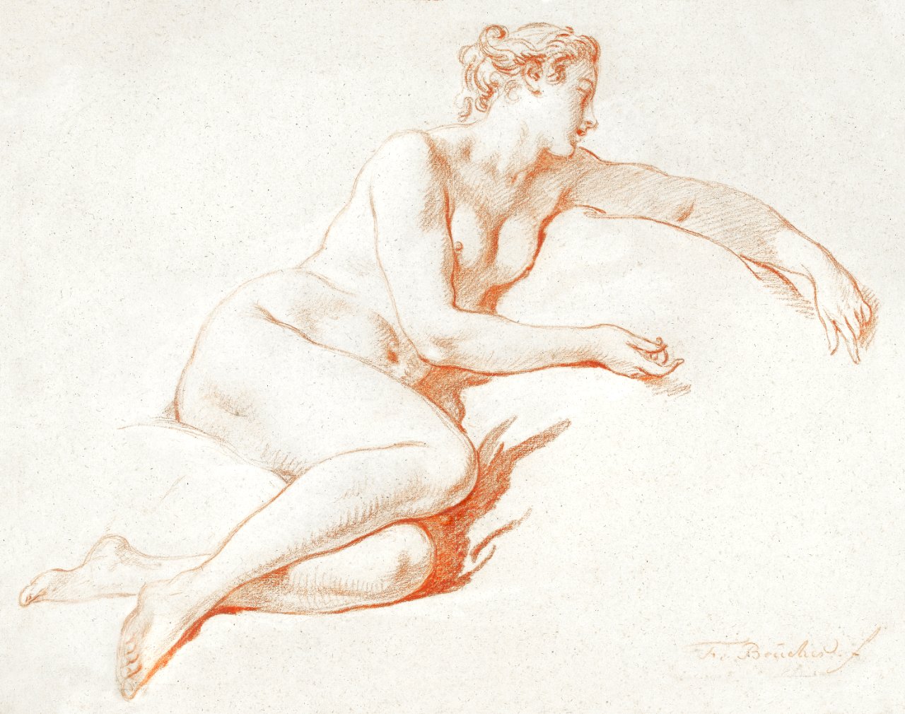 Naked woman posing sensually, vintage erotic art. Reclining Female Nude  (1750 - 1760) by François Boucher. Original from The Rijksmuseum. Digitally  enhanced by rawpixel. - Traditional visual art under Public domain license