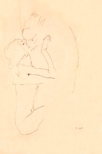 The Kiss (1911) by Egon Schiele. Original female line art drawing from The MET museum. Digitally enhanced by rawpixel.. Free illustration for personal and commercial use.