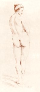 Vintage erotic nude art of a naked woman. Standing Female Nude by Gilles-Antoine Demarteau. Original from The MET museum. Digitally enhanced by rawpixel.