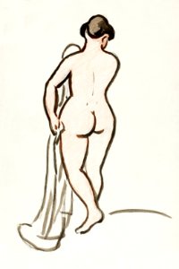 Naked woman showing bottom in sensual position, vintage nude illustration. Back View of Female Nude by Carl Newman. Original from The Smithsonian. Digitally enhanced by rawpixel.. Free illustration for personal and commercial use.