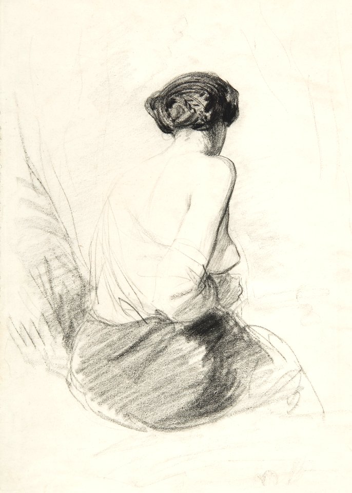 Vintage erotic nude art of a naked woman. Woman Seated, Seen from Back by Paul Gavarni. Original from The MET museum. Digitally enhanced by rawpixel.