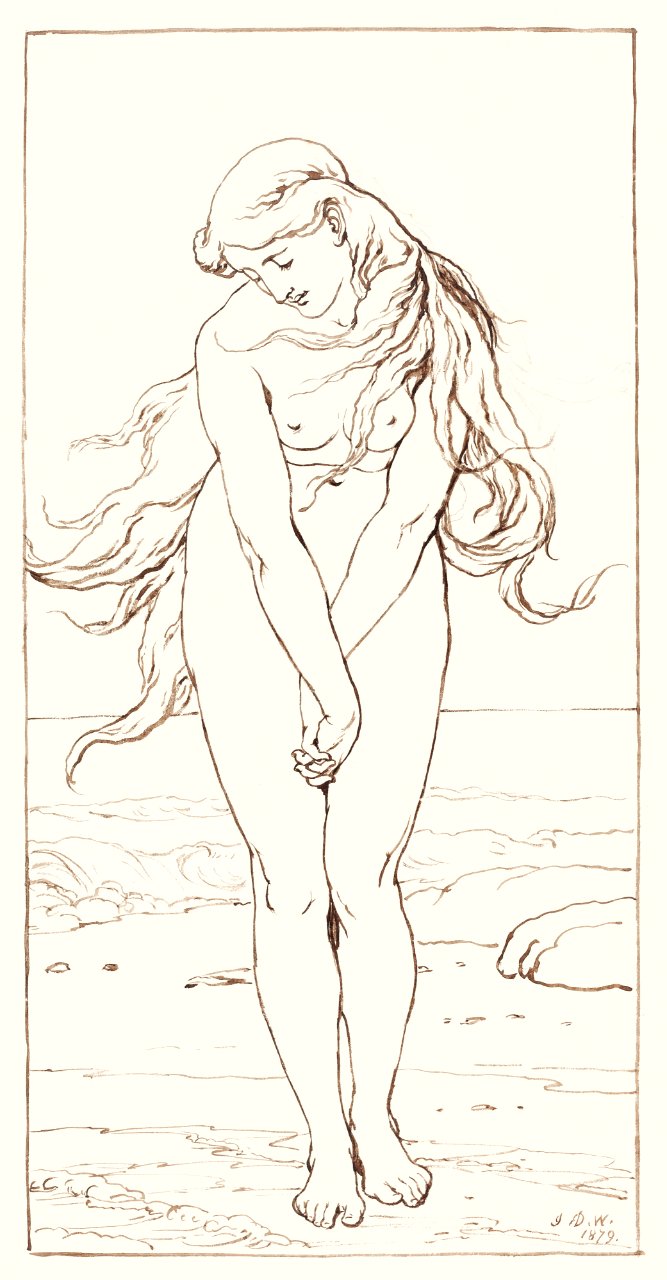 Naked woman posing sensually, vintage erotic art. Standing Nude with Crossed Arms (1879) by John Dawson Watson. Original from The National Gallery of Art. Digitally enhanced by rawpixel.